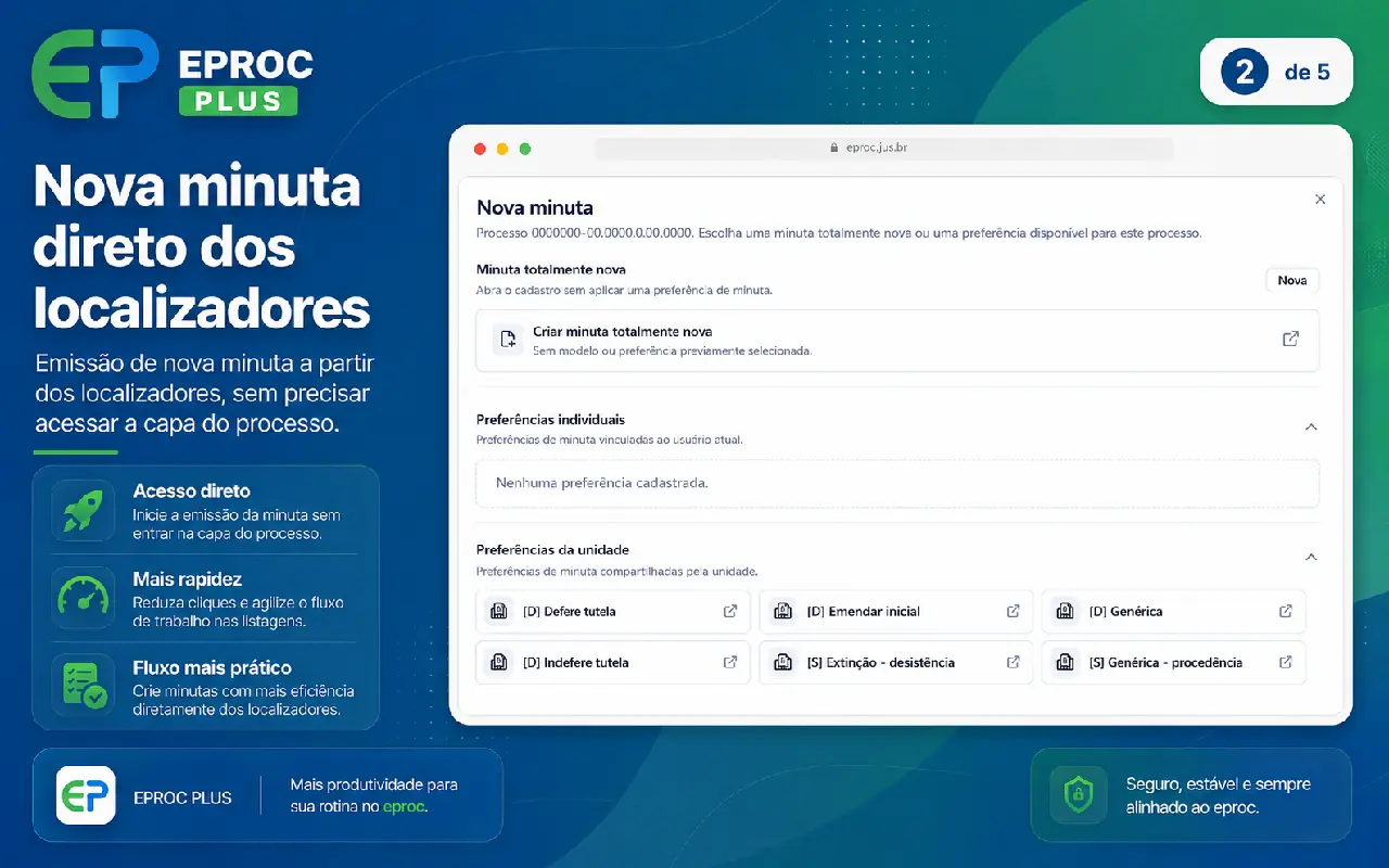 Criação de nova minuta diretamente dos localizadores